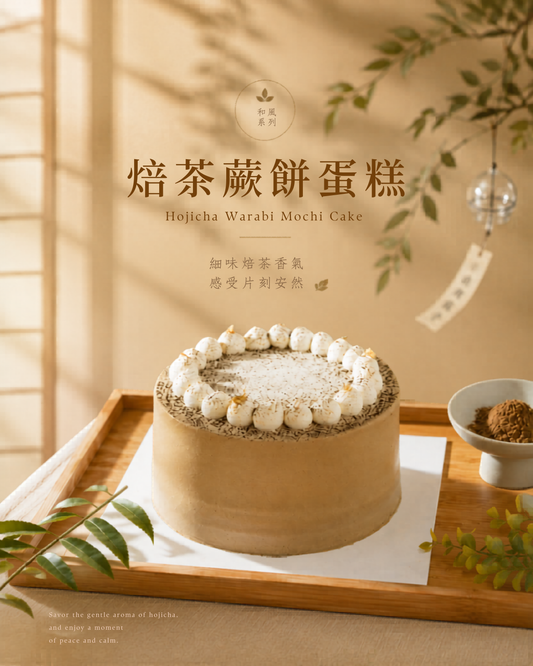 【和風系列】：焙茶蕨餅蛋糕 Hojicha Warabi Mochi Cake